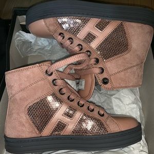 Hogan Rebel Girl’s Pink Suede & Sequins High Top Sneakers Shoes, size 28